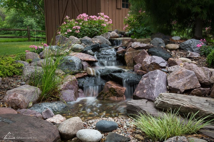 Pondless waterfall with wildflowers